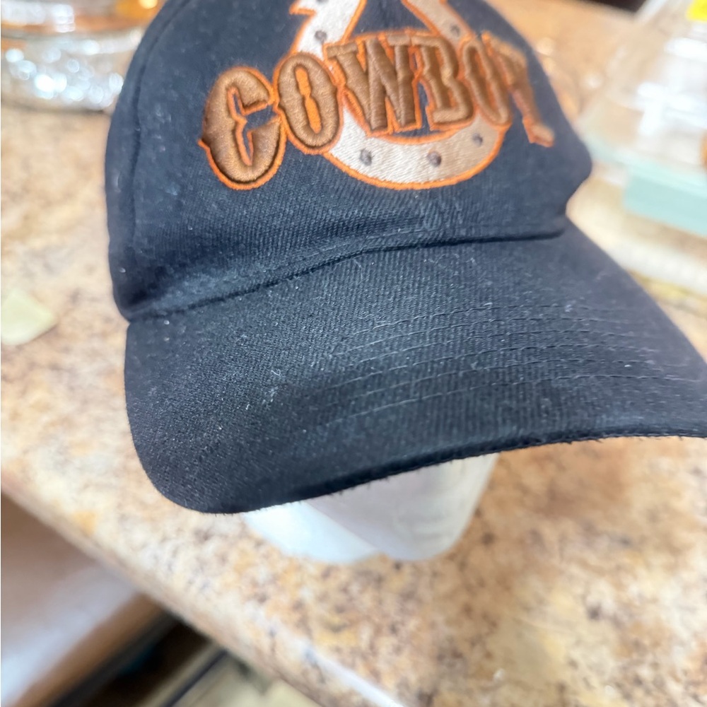 Black Cowboy Cap with Orange Embroidery